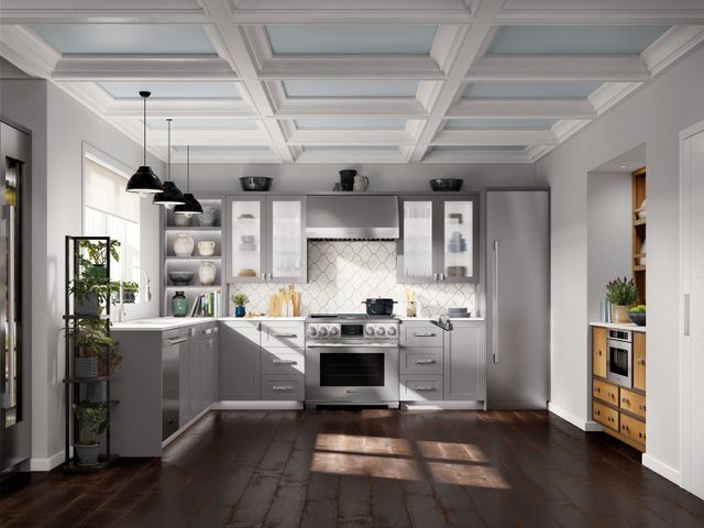 Front view of a modern kitchen with an SKS kitchen appliance package