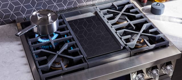 Front view of an SKS gas range in a modern kitchen Front view of an SKS gas range in a modern kitchen