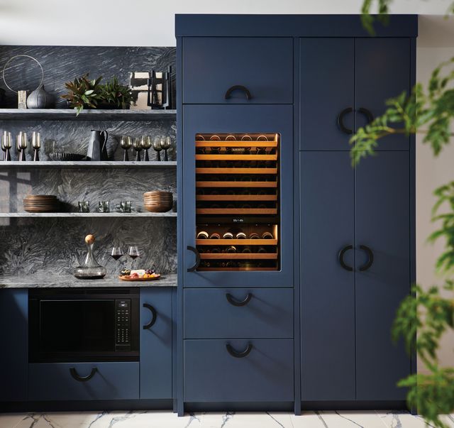 Credit: Sub-Zero Front view of a modern kitchen with a panel ready Sub-Zero wine cooler