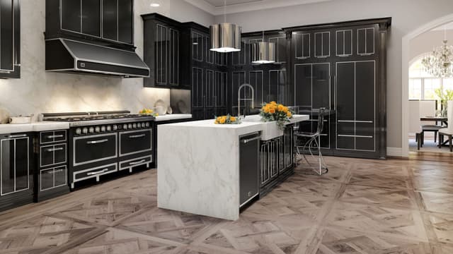 View of a luxury kitchen with a Viking range, dishwasher, range hood, and refrigeration View of a luxury kitchen with a Viking range, dishwasher, range hood, and refrigeration