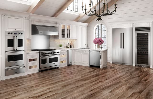 Front view of a luxury kitchen with Viking appliances Front view of a luxury kitchen with Viking appliances