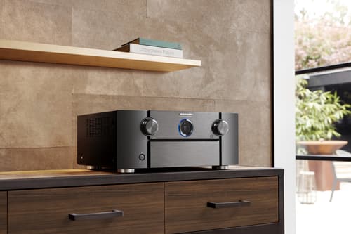 Marantz AV Receiver next to a modern TV setup