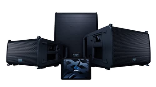 Two QSC speakers on stands Two QSC speakers on stands