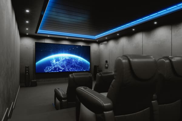 Premium home theater room with acoustic panels