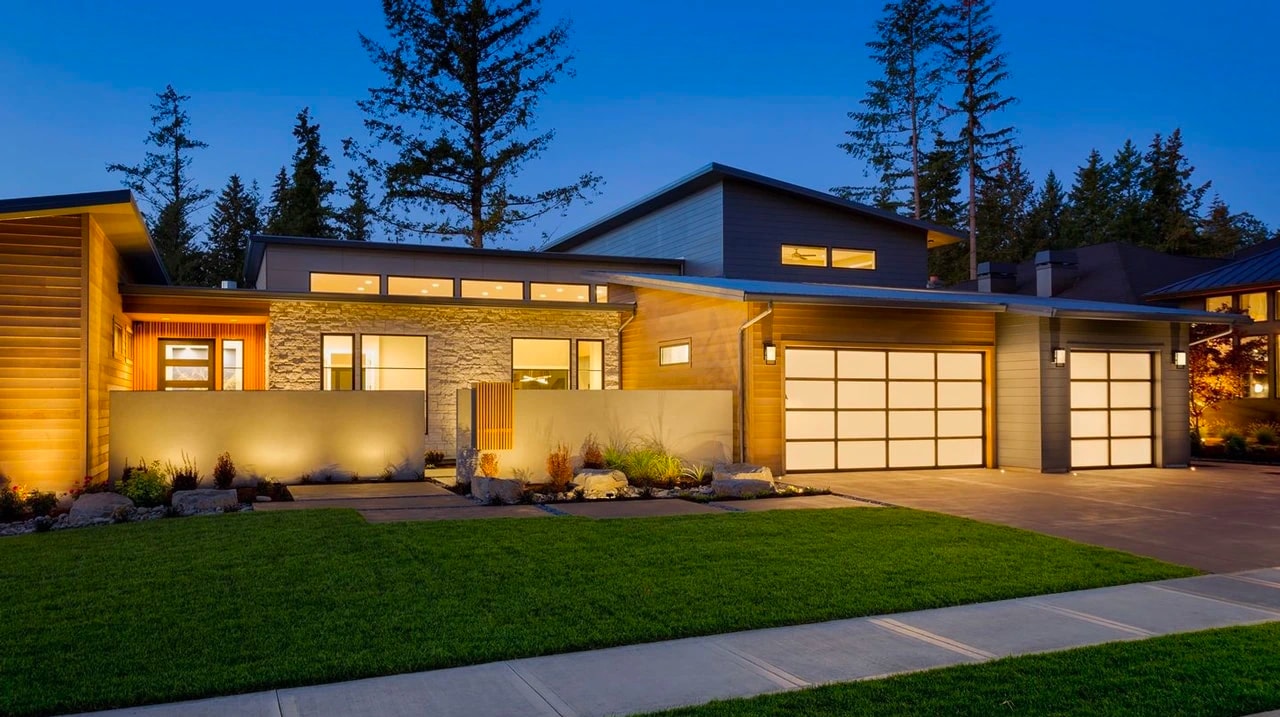 Home exterior lit at night Home exterior lit at night