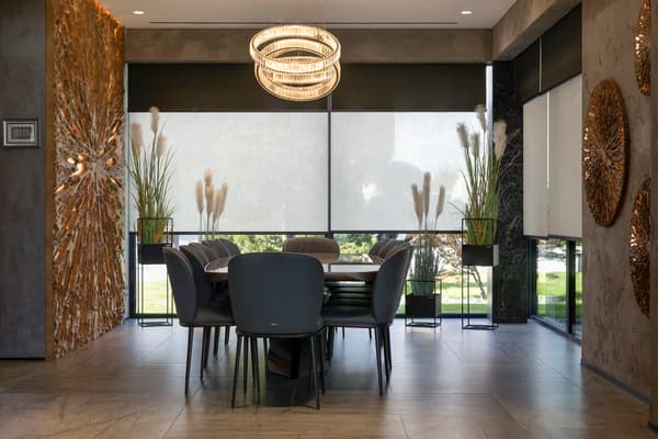 Motorized roller shades indoors
