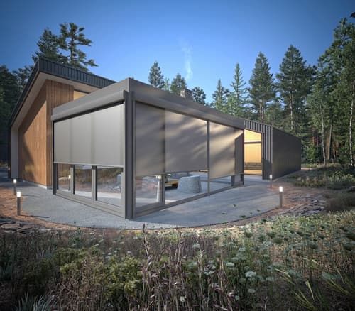 View of a backyard with large patio screens fully lowered