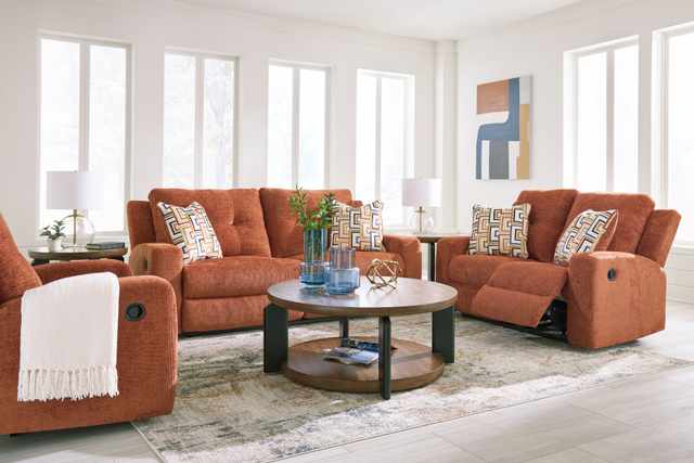 Credit: Ashley Front view of a modern living room with Ashley furniture