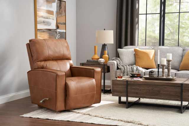 Brown leather reclining chair in living room Brown leather reclining chair in living room