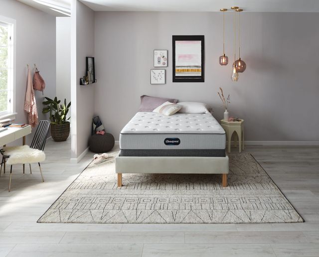 Front view of a modern bedroom with a Beautyrest mattress