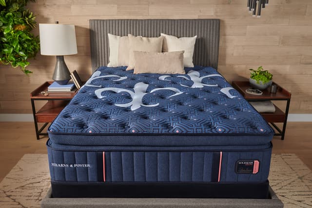 Front view of a modern bedroom with a Stearns and Foster mattress Front view of a modern bedroom with a Stearns and Foster mattress