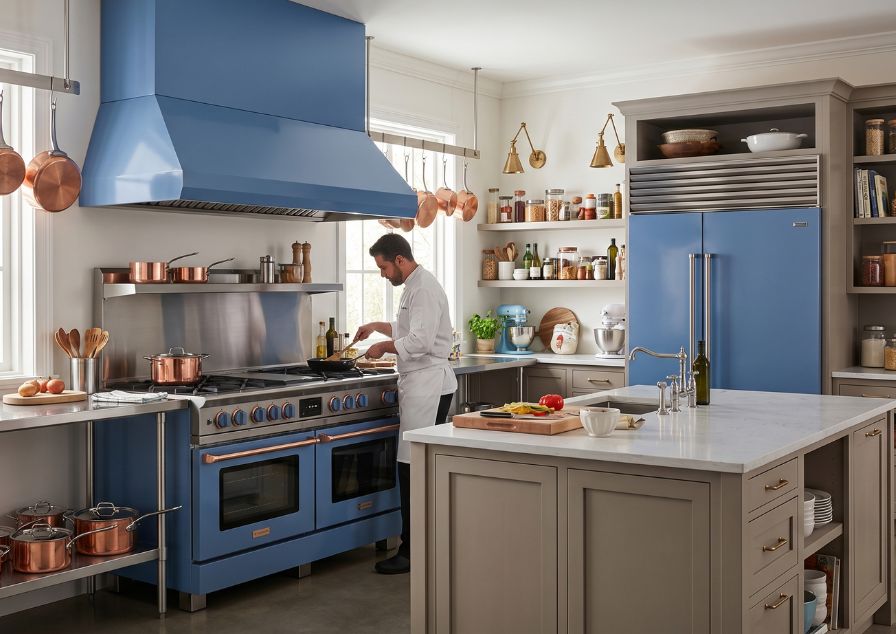 create a professional chef kitchen with bluestar