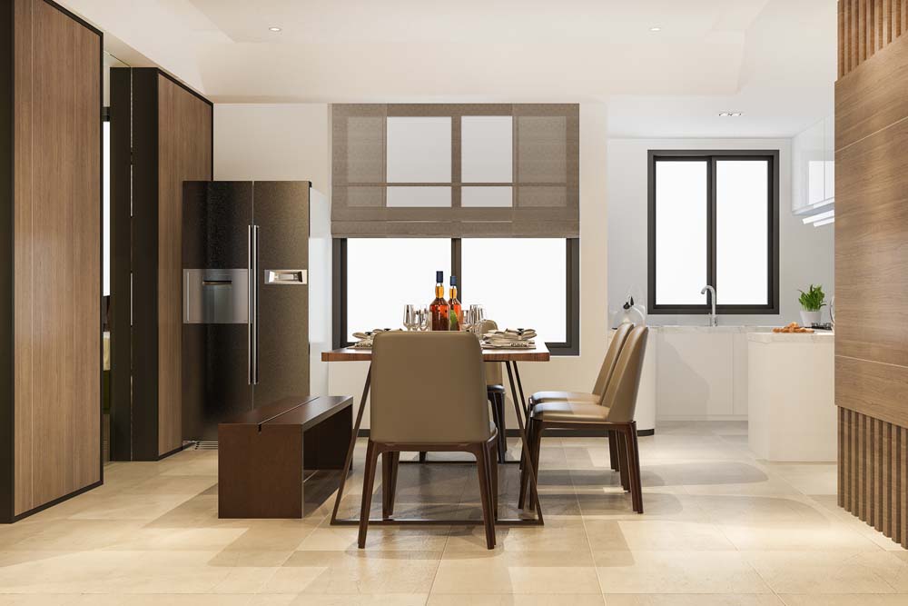 neutral coloured kitchen banquette seating