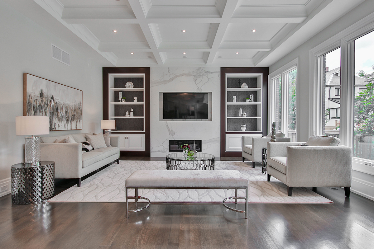 Big Built In Shelving Unit With TV In The Center