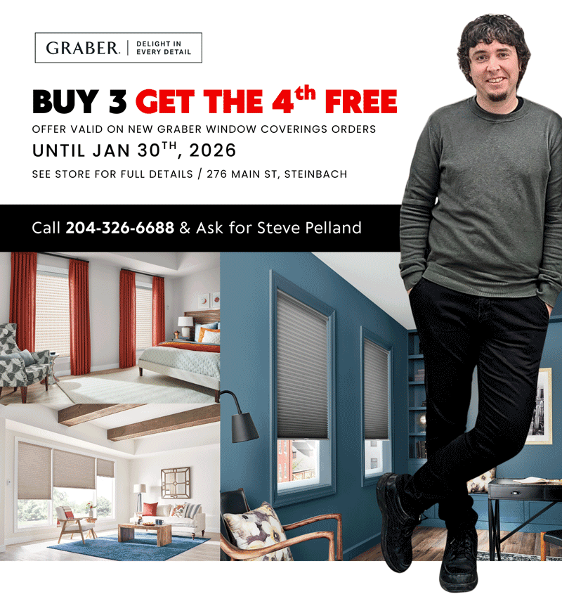 Buy 3 Window Coverings and GET THE 4th FREE - OFFER VALID ON NEW GRABER WINDOW COVERINGS ORDERS UNTIL JAN 30th, 2026 - See store for full details.