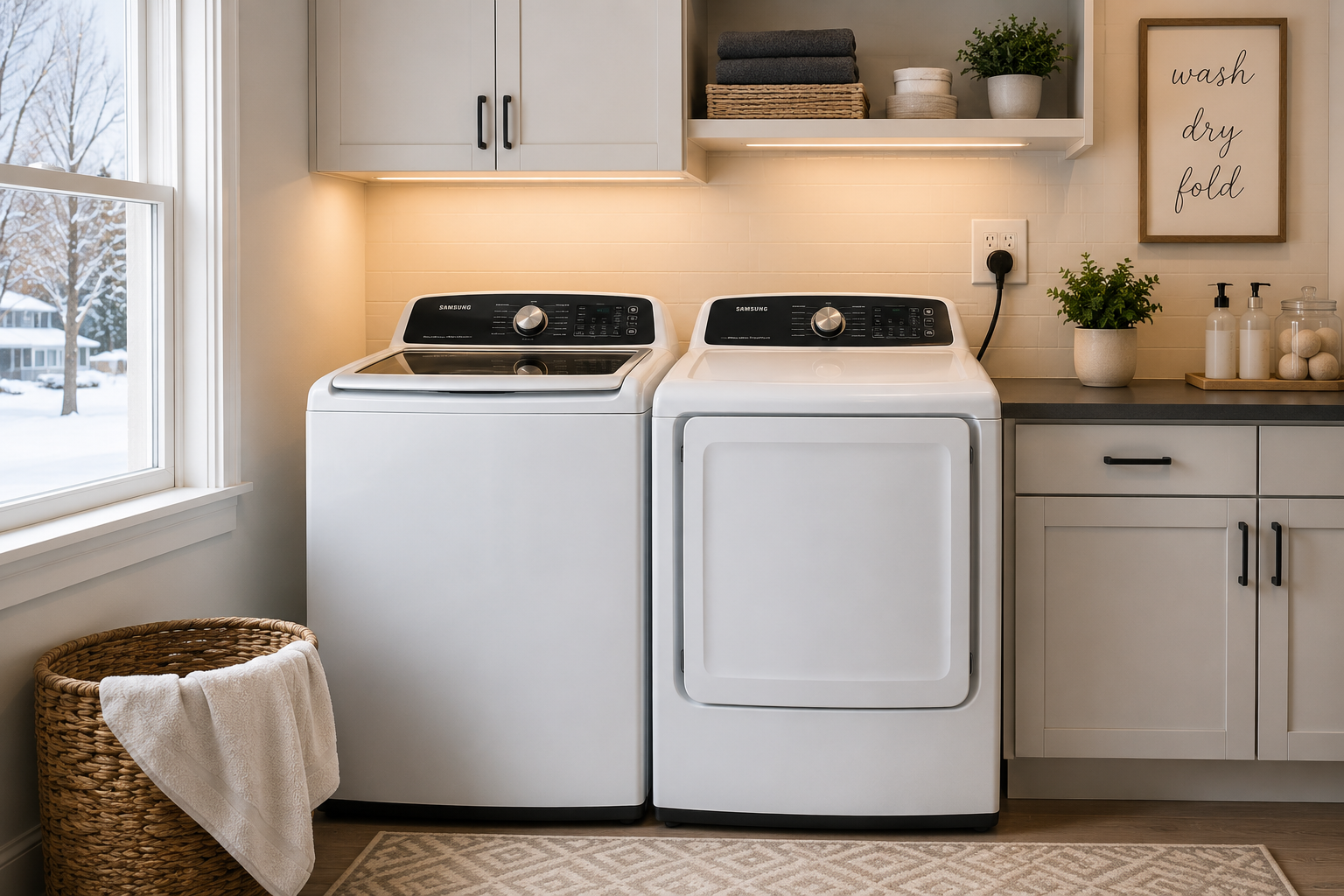 Electric dryer in a modern home laundry room