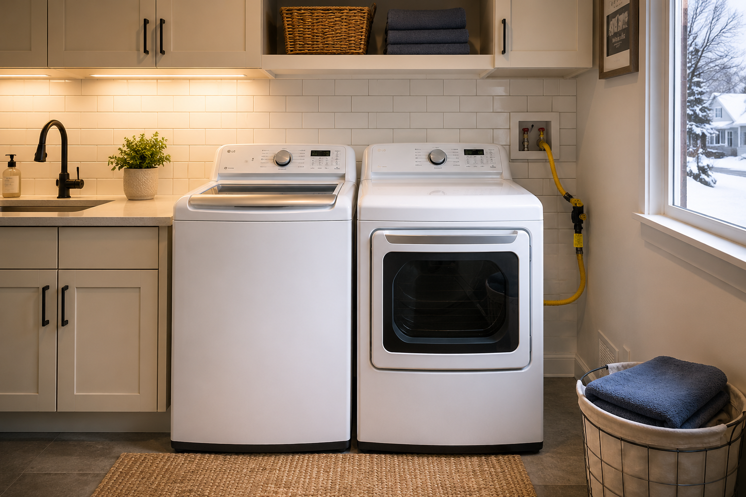 Gas dryer in a modern home laundry room