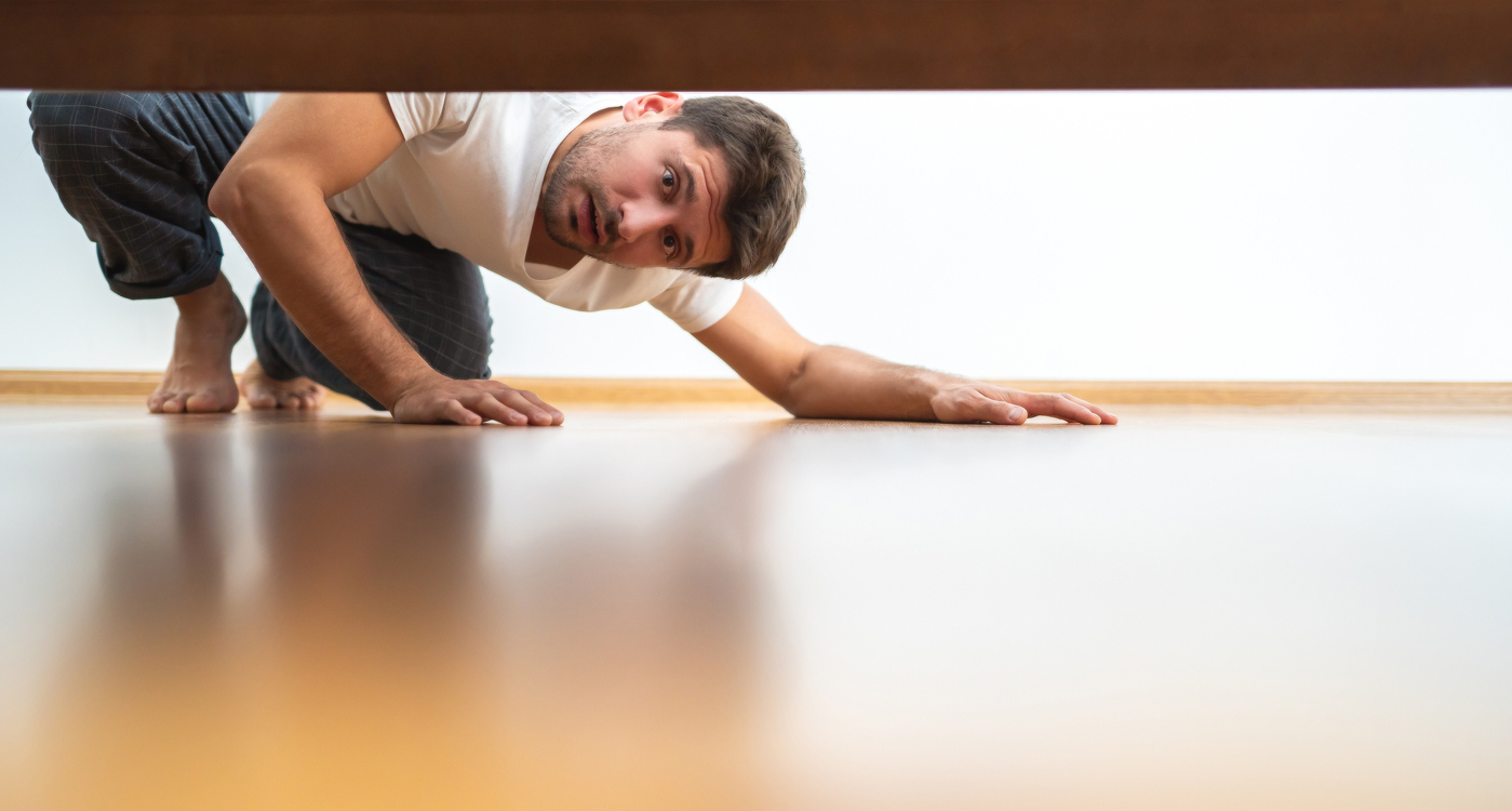 Man looking under bed