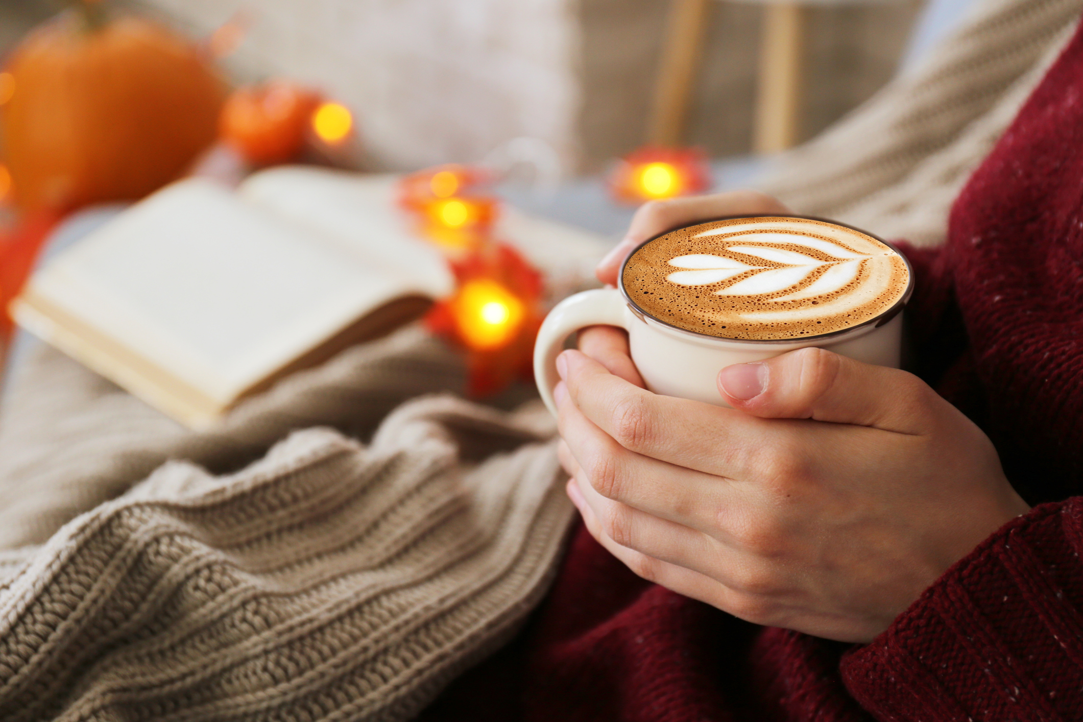curled up with a book and warm drink