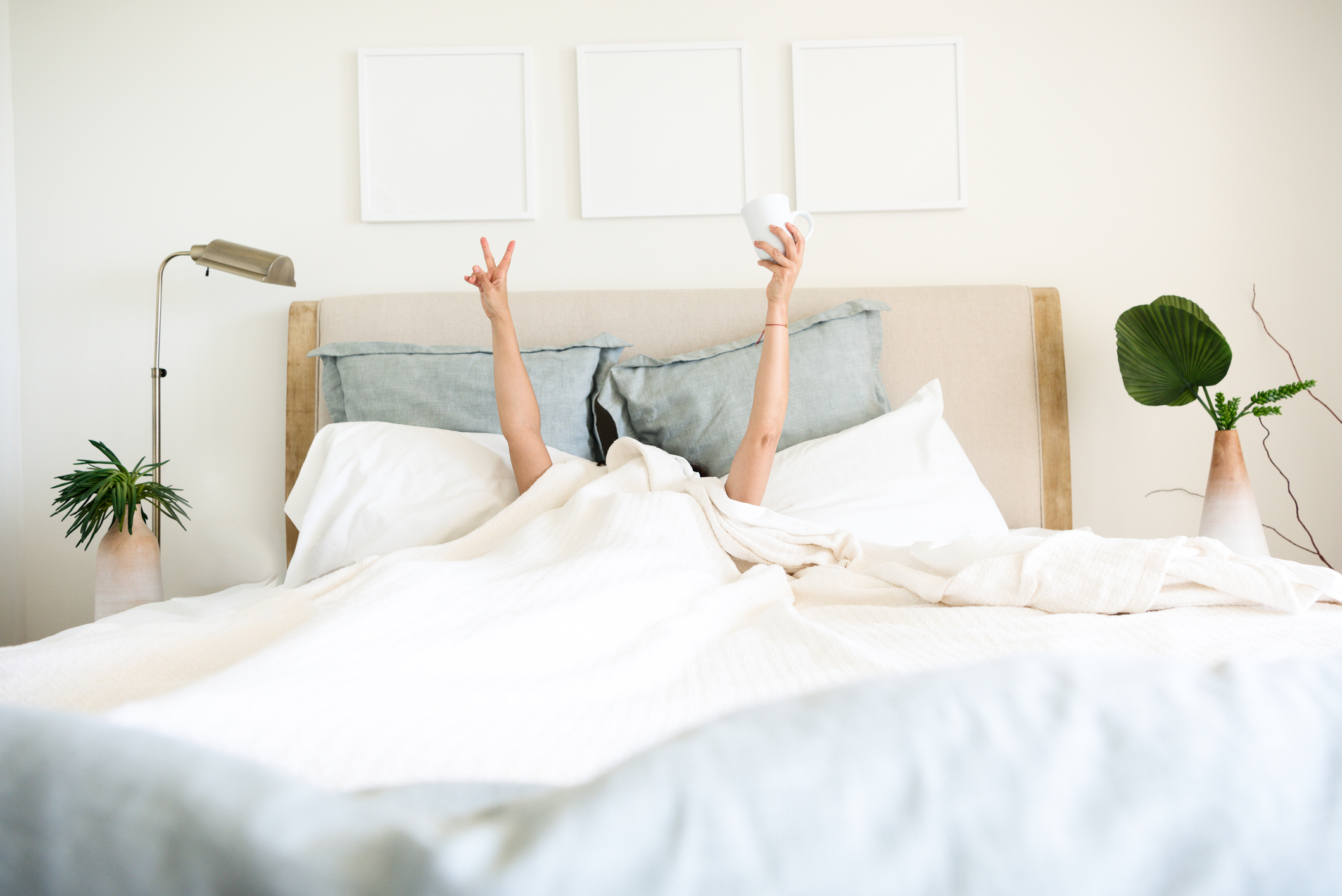 waking up with coffee in bed