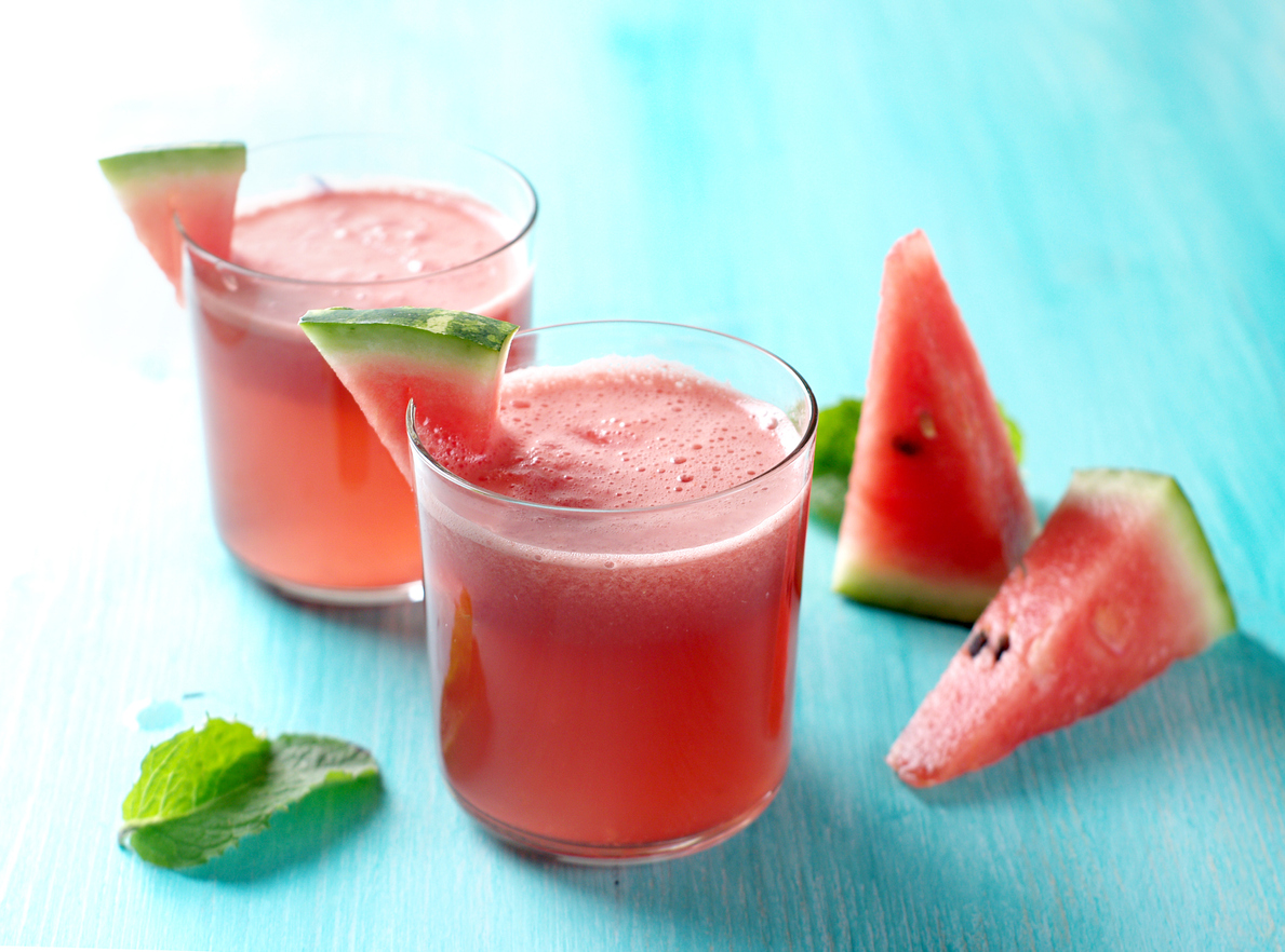 two cups of watermelon beverage