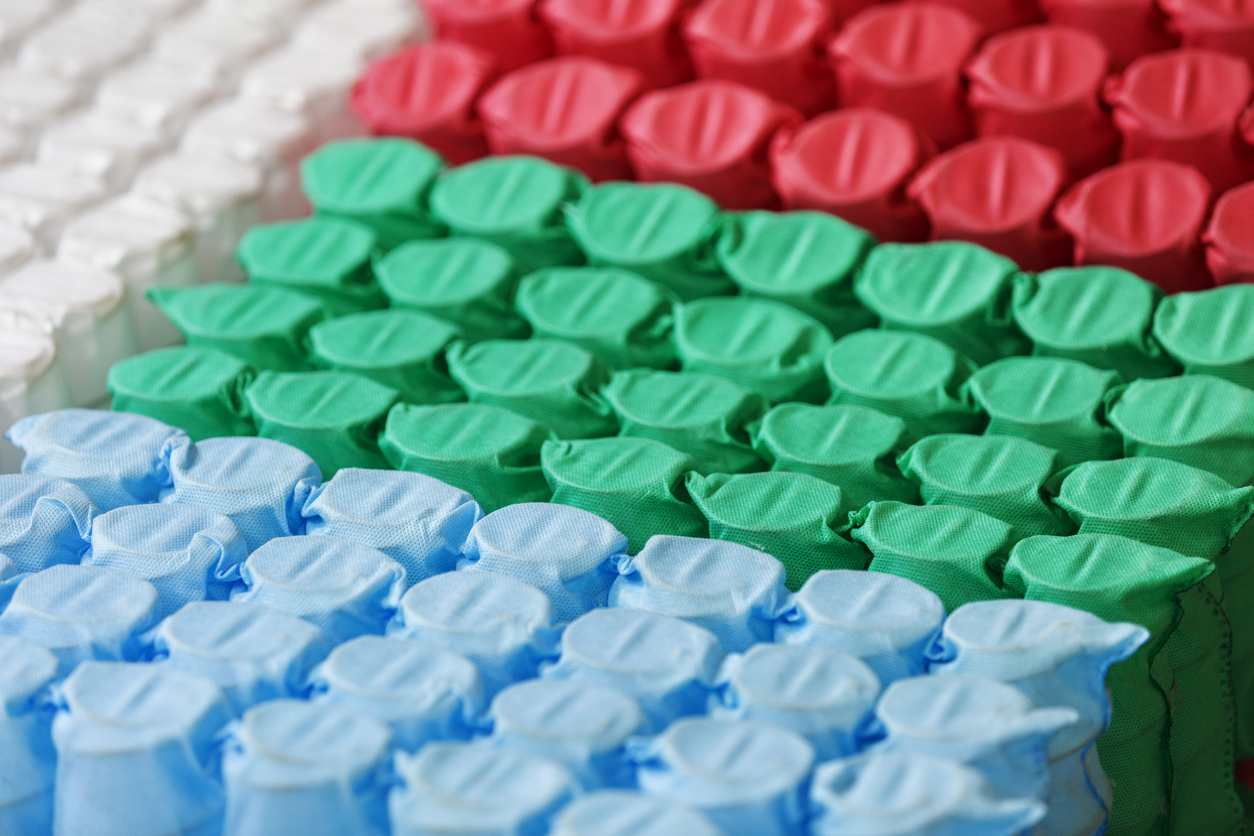 blue green and red pocketed coils