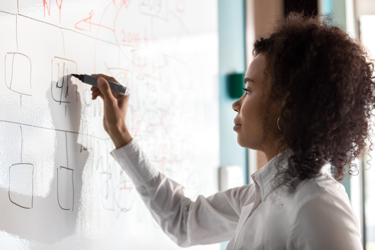 girl writing on whiteboard