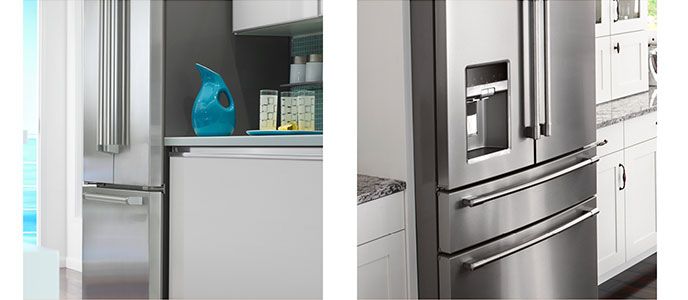 Two refrigerators, one counter-depth style fridge and the other standard depth.