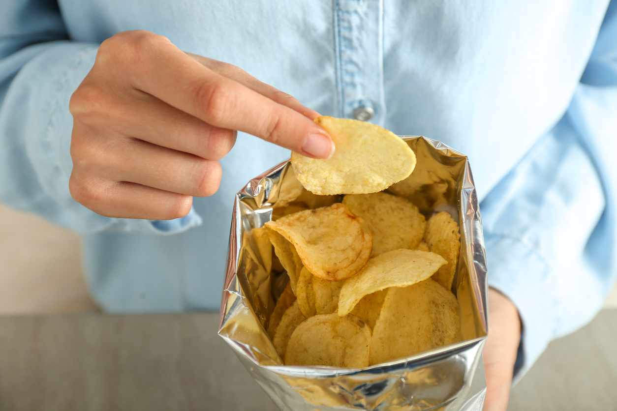 an open bag of potato chips