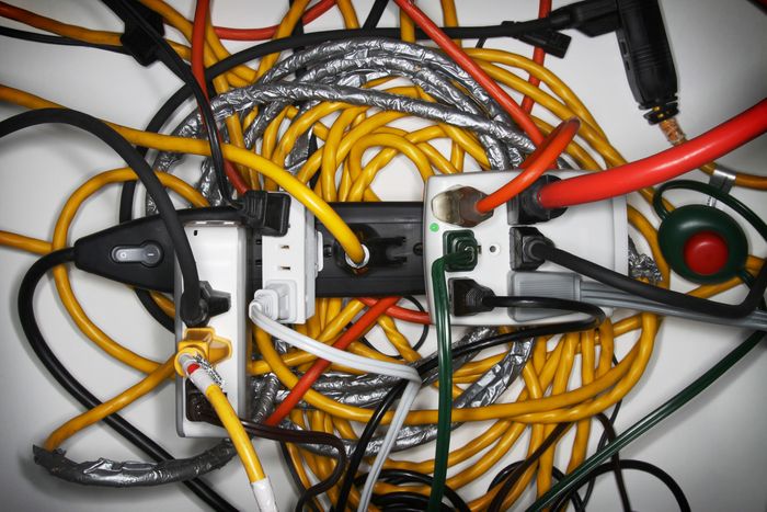 A tangle of electronics wires.