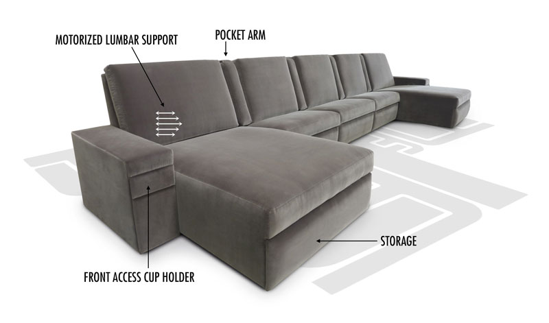 Fortress theater seating with storage and a cup holder