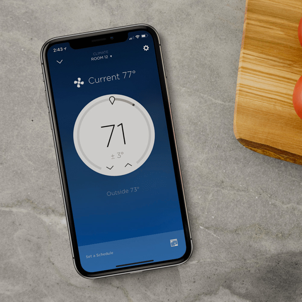 Smart phone with room's current temperature on screen