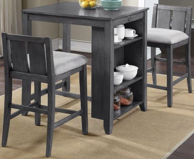 New Classic® Heston Gray 36" Storage Counter Table with 2 Chairs-1
