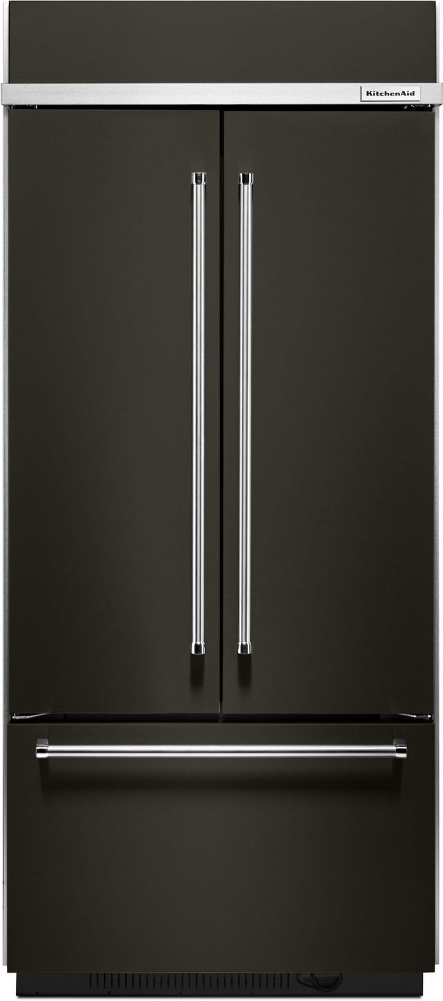 Kitchenaid 20 81 Cu Ft Black Stainless Steel Built In French Door Refrigerator Kbfn506ebs