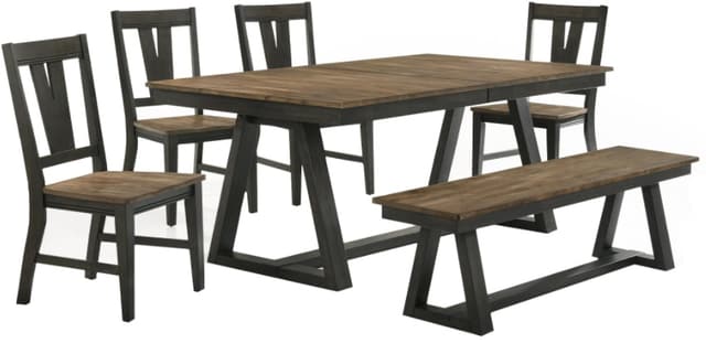Intercon Harper Brushed Brown and Pecan Trestle Table with 6 Splat Back Chairs-2
