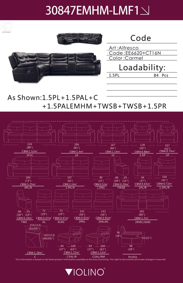 Violino 30847 6 Piece Power Reclining Sectional with Power Headrest-3