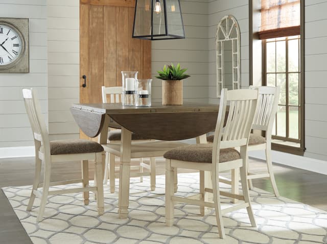 Signature Design by Ashley® Bolanburg 5 Piece Brown/White Dining Set with Round Drop Leaf Counter Table-1