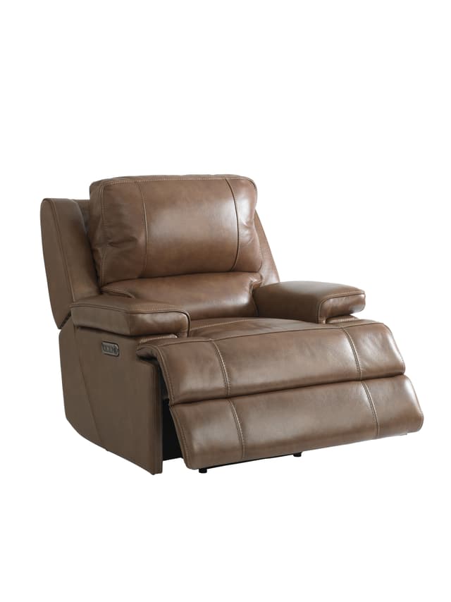 Bassett® Furniture Power Leather Match Recliner with Power Lumbar-1