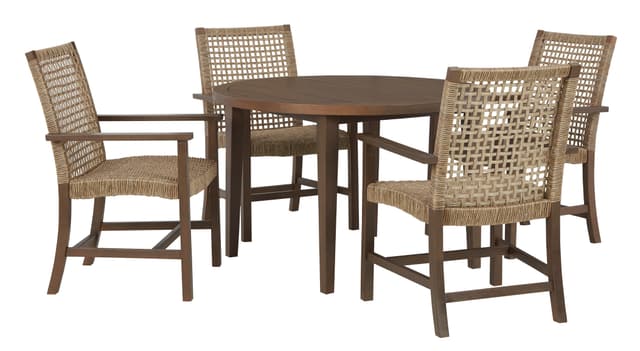 Signature Design by Ashley® Germalia Brown Outdoor Dining Table and 4 Arm Chairs-0