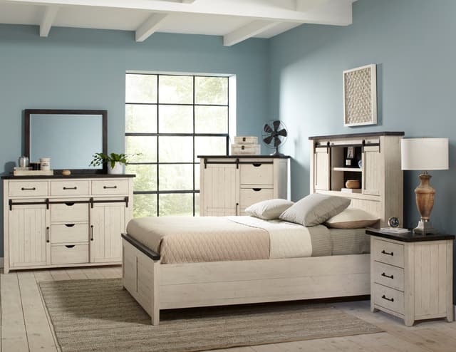 Jofran Inc. Madison County Vintage White King Barn Door Storage Bed-0