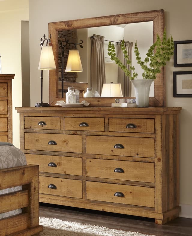 Progressive Furniture Willow Distressed Pine Dresser and Mirror-0
