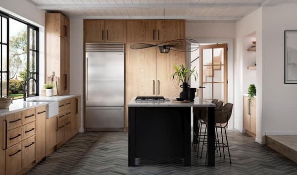 Sub-Zero Built In Bottom Freezer Refrigerator Kitchen Showcasing a Sub-Zero Classic Series 20.7 Cu. Ft. Stainless Steel Built In Bottom Freezer Refrigerator