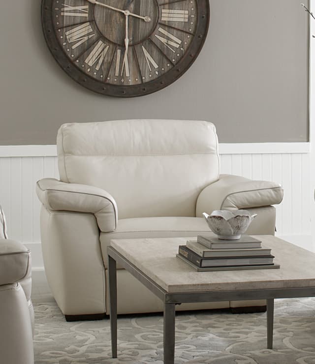 Natuzzi Editions Living Room White Italian Leather Chair-0