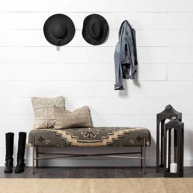 Mercana Avery Rustic Patterned Fabric Bench-4