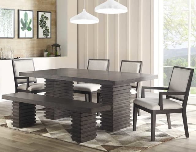 Steve Silver Co.® Mila Washed Grey Dining Room Group with FREE Bench-MI500TT+TB+2XS+2XA+BNT+BNB-0