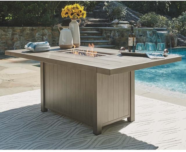 Signature Design by Ashley® Windon Barn Brown Rectangular Fire Pit Table and 4 Swivel Rocker Chairs-4