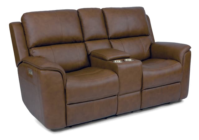 Flexsteel® Henry Brown Power Reclining Loveseat with Console & Power Headrests & Lumbar-1