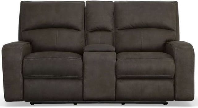 Flexsteel® Nirvana Grey Power Reclining Loveseat with Console and Power Headrests-1