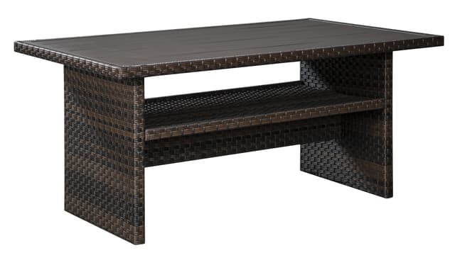 Signature Design by Ashley® Easy Isle Dark Brown/Beige Outdoor Sectional, Chair and Multi-Use Table-4
