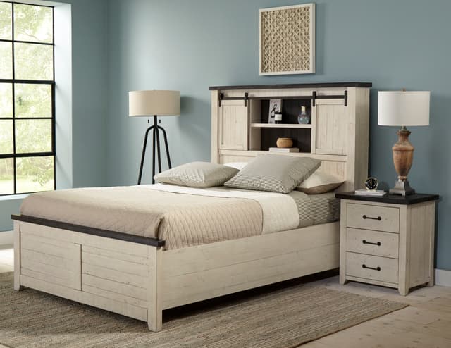 Jofran Inc. Madison County Vintage White King Barn Door Storage Bed-1